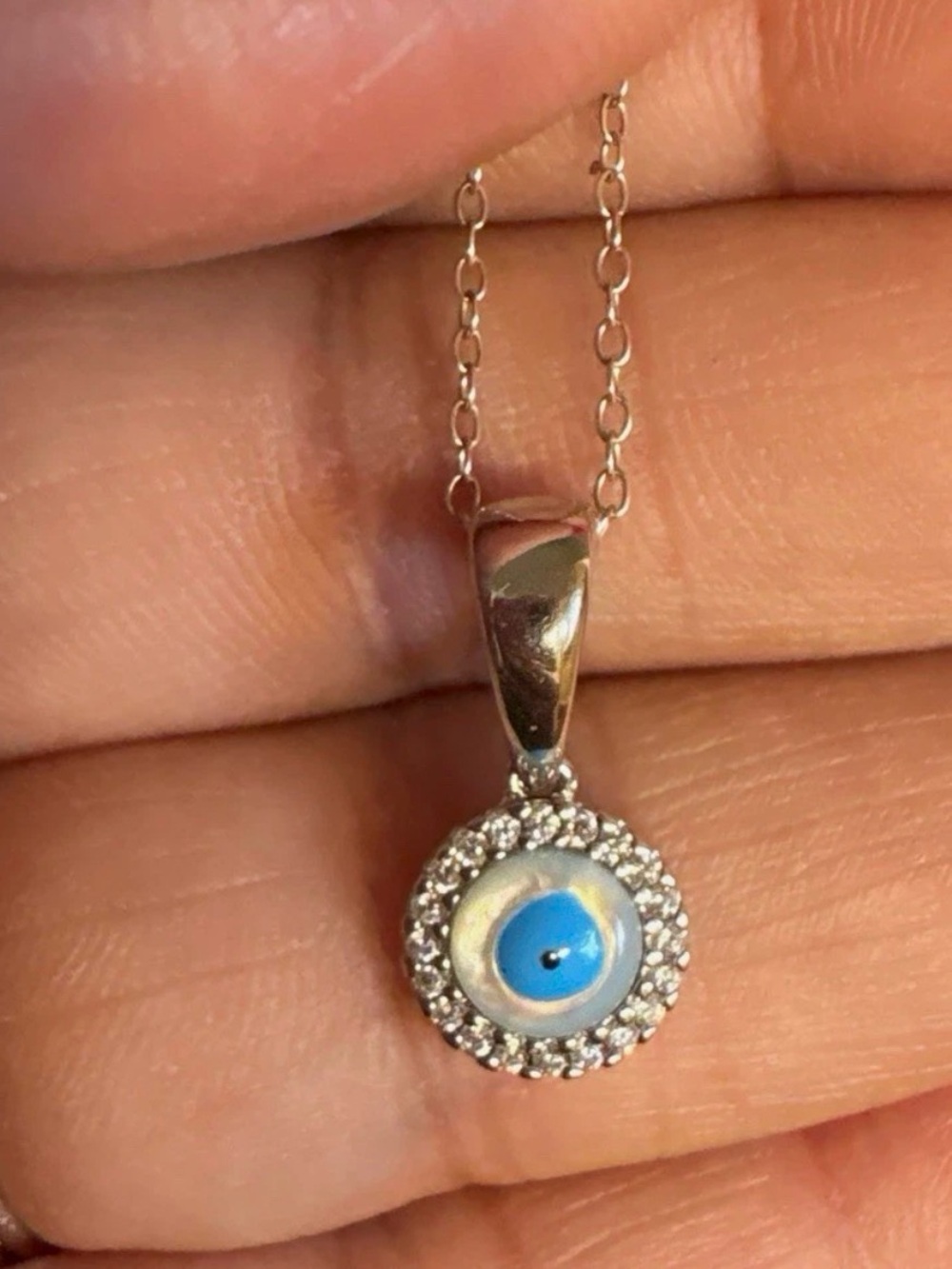 Blue Evil Eye Halo Pendant Italian Sterling Silver Necklace -Women’s Jewelry